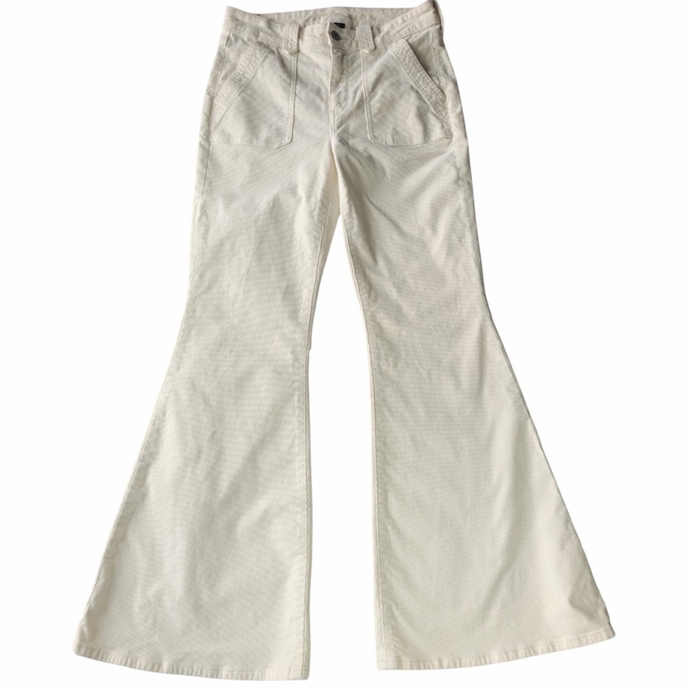 ✅ American Eagle Outfitters Cream Wide Leg Flare   corduroy Jeans size 8 Regular